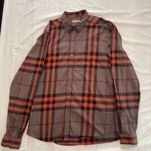 Burberry Brit Shirt Men XL brown-orange Plaid Button Front Long Sleeve